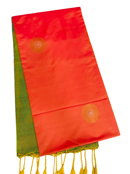 Soft Vegan Silk Saree Orange Colour with Border Less