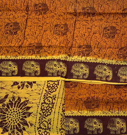 Chettinad Sungudi Cotton Mustard Colour with Printed Saree