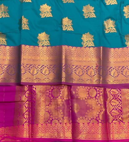 Soft Silk Casual Saree Peacock Green Colour with Pink and Golden Colour Border