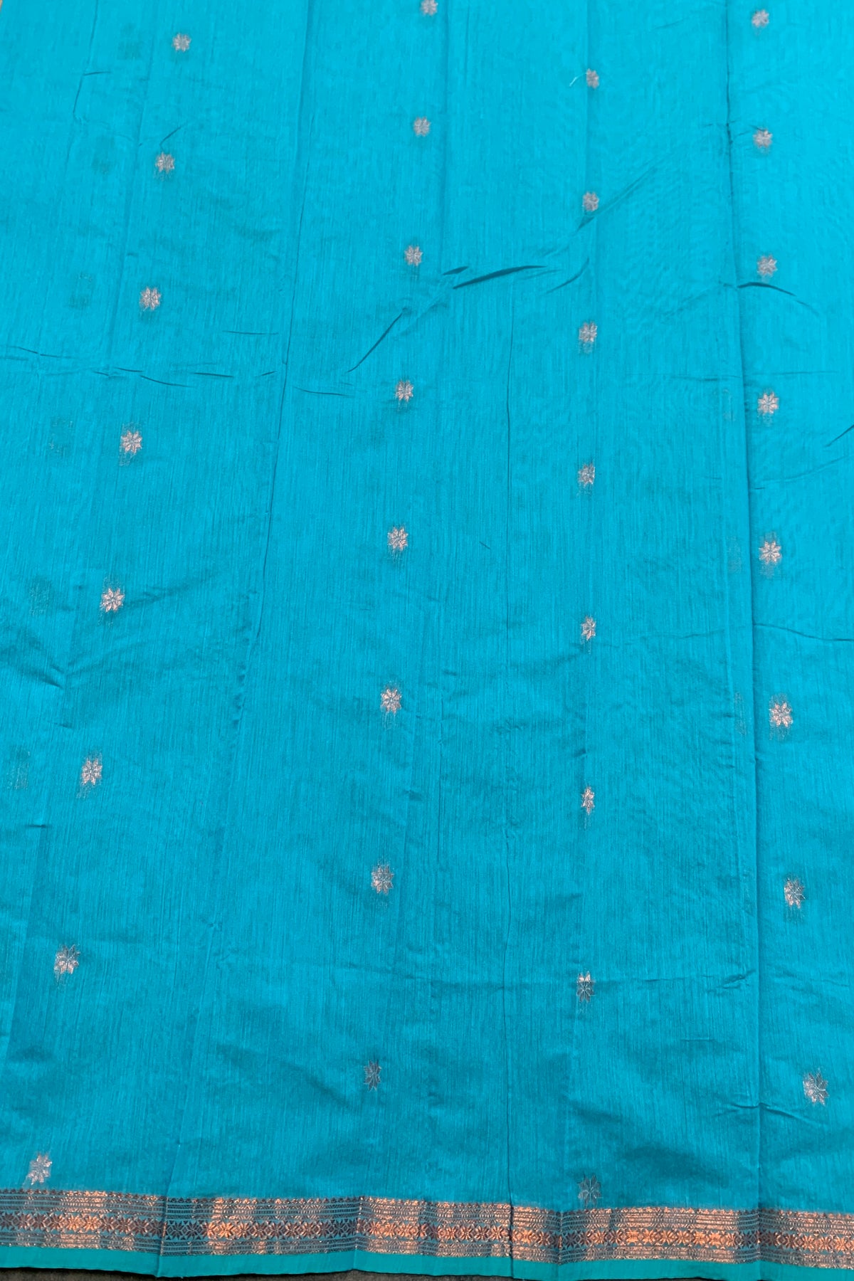 Sky Blue Colour Silk Cotton Saree with Copper Zari Border