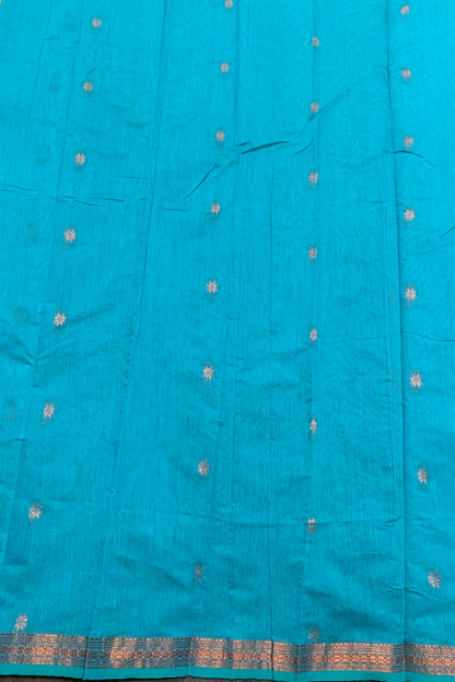Sky Blue Colour Silk Cotton Saree with Copper Zari Border
