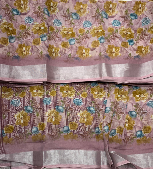 Jute Cotton Saree Onion Pink Shade with Thread Border