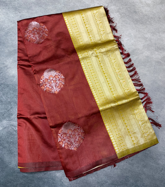 Paper Silk Saree Maroon Colour with Borderless