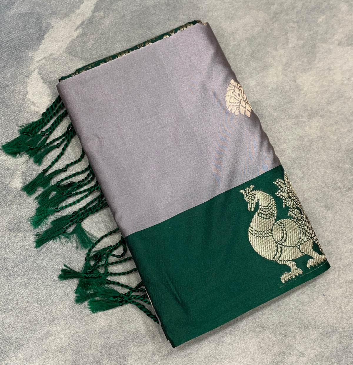 Art Silk Saree Gray Colour with Green Colour Border