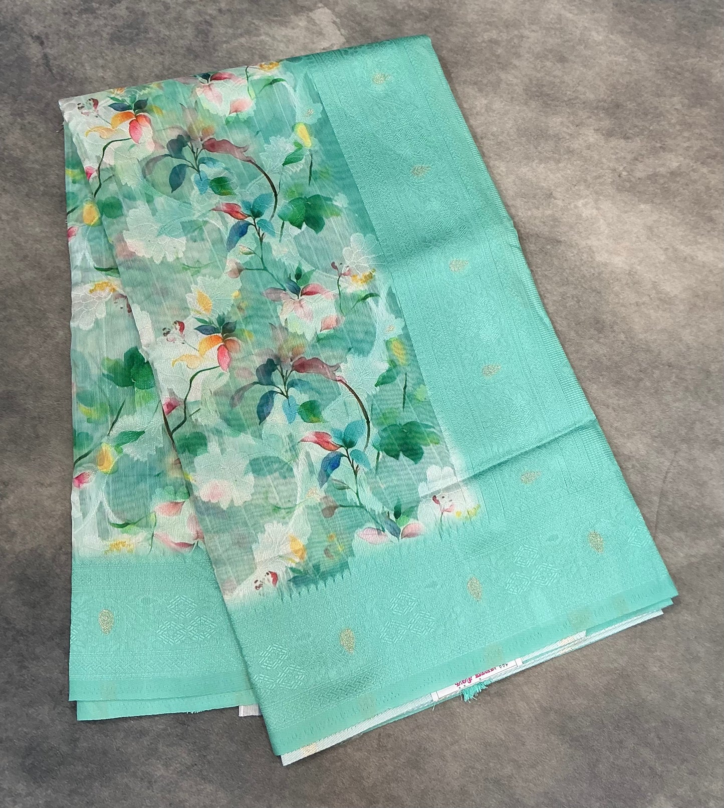 Digital Print Cotton Saree Sapphire Colour with Floral Pattern