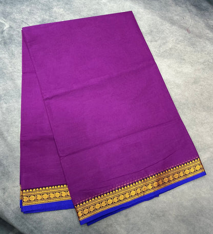 Chettinad Cotton Saree Magenta Colour with Blue Colour with Thread Work Border