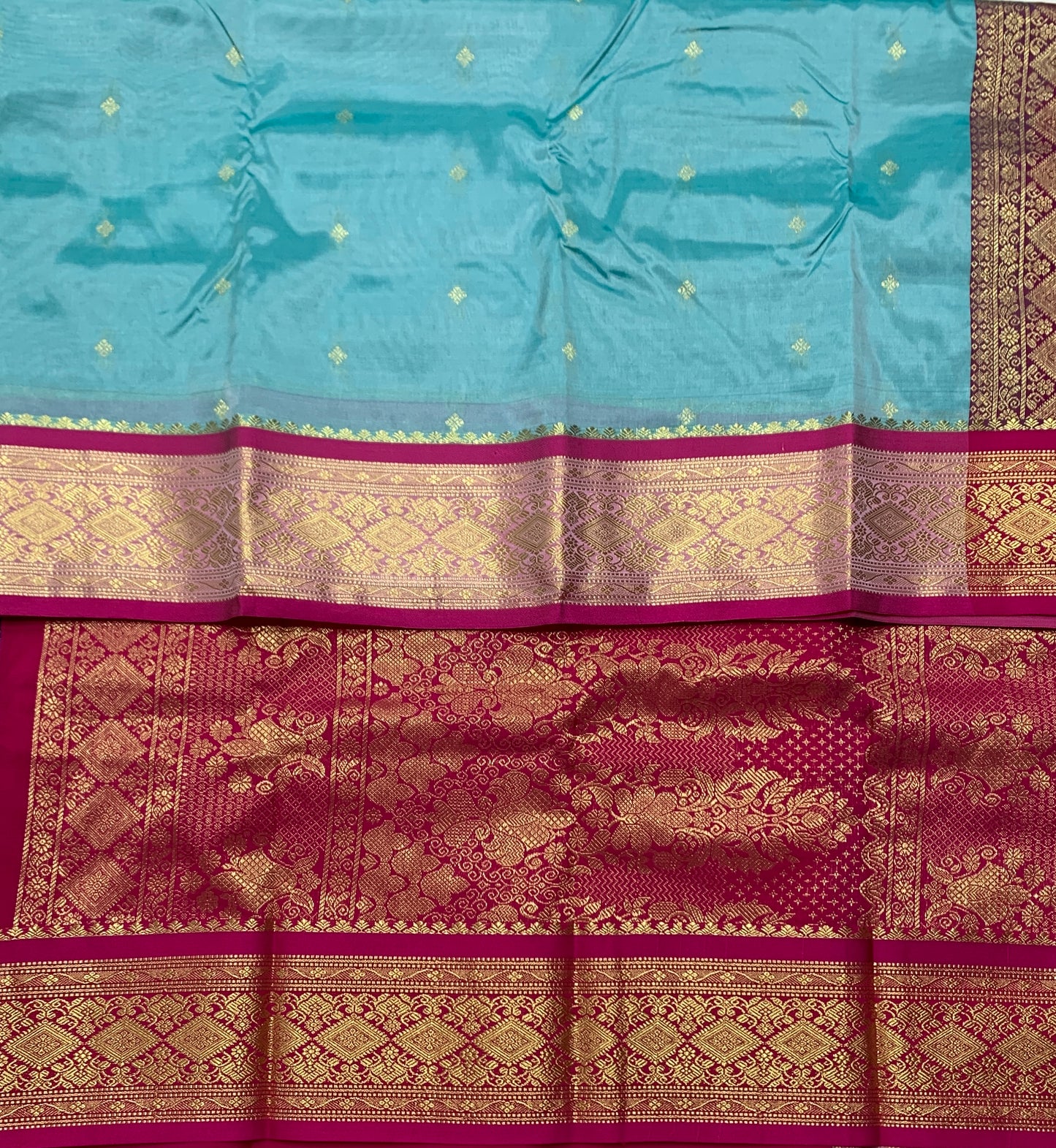 Electric Blue Shade Saree with Golden and Pink Border