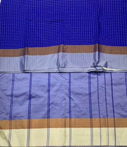 Arani Silk Saree Blue Colour with Sky Blue and Golden Border