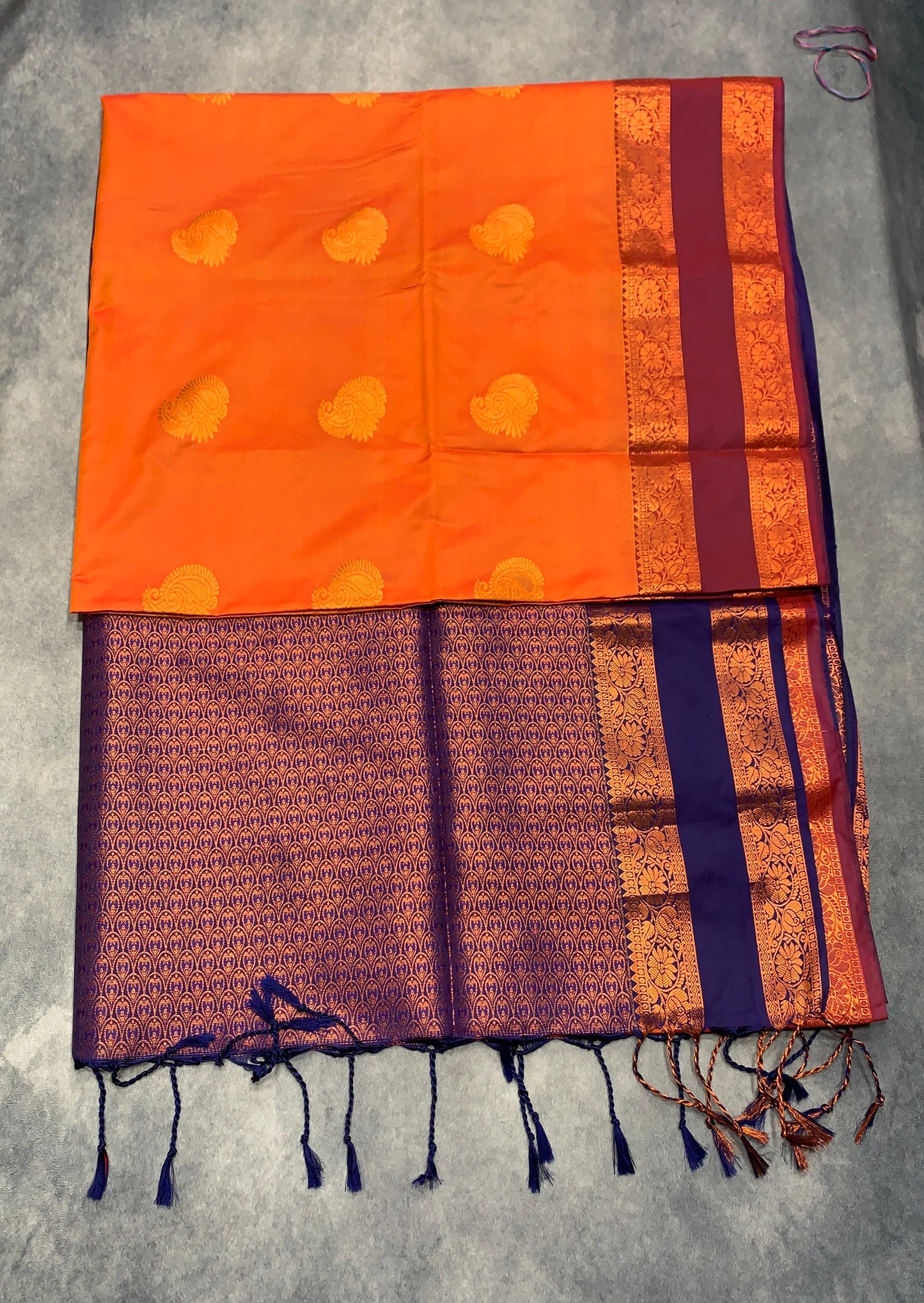 Soft Vegan Silk Saree Orange Colour with Rettai Pettu Border