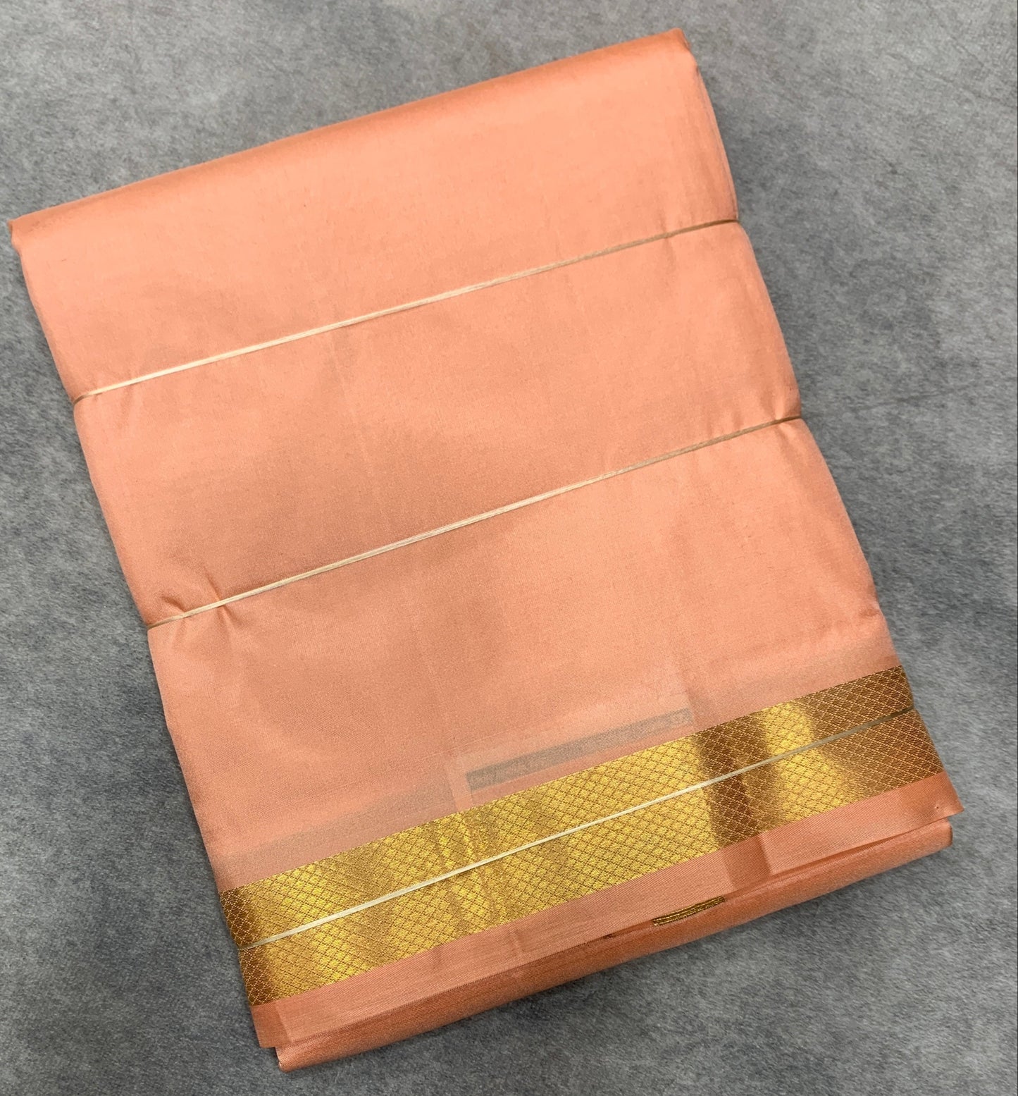 9X5 Pure Silk Dhoti Peach with Golden Zari Border