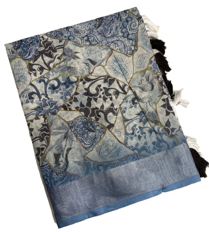 Jute Cotton Saree Ice Blue Colour with Thread Border