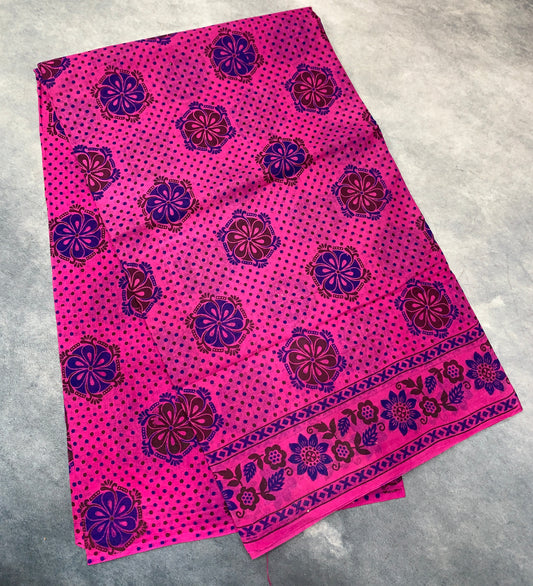 Chettinad Sungudi Cotton Pink Colour with Floral Design Border