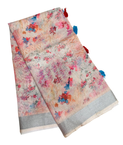 Jute Cotton Saree Baby Pink Shade with Thread Border