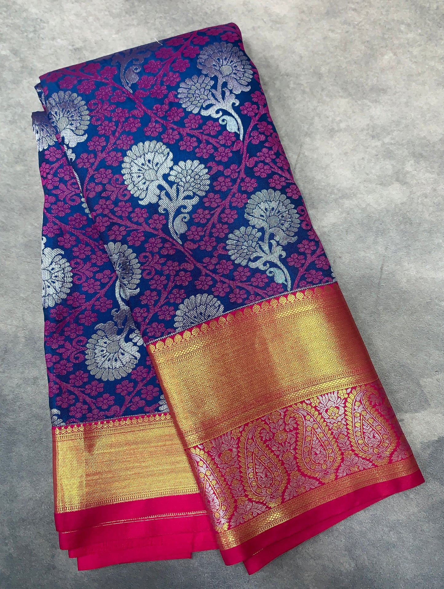 Vegan Silk Saree Pepsi Blue Colour with Pink Border