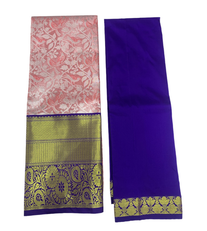 Baby Pink Shade Vegan Silk Half Saree Contrast Border for age above 10 years