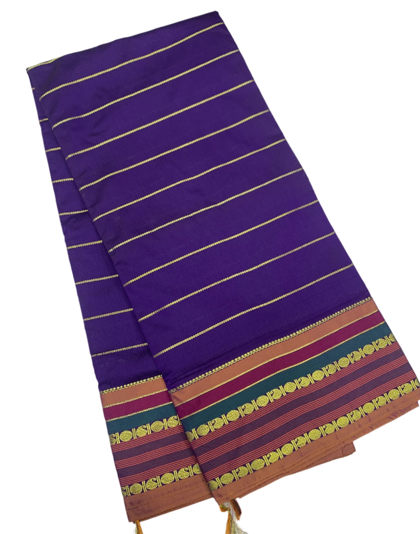 9 yards Vegan Silk Saree Violet Colour with Golden Border