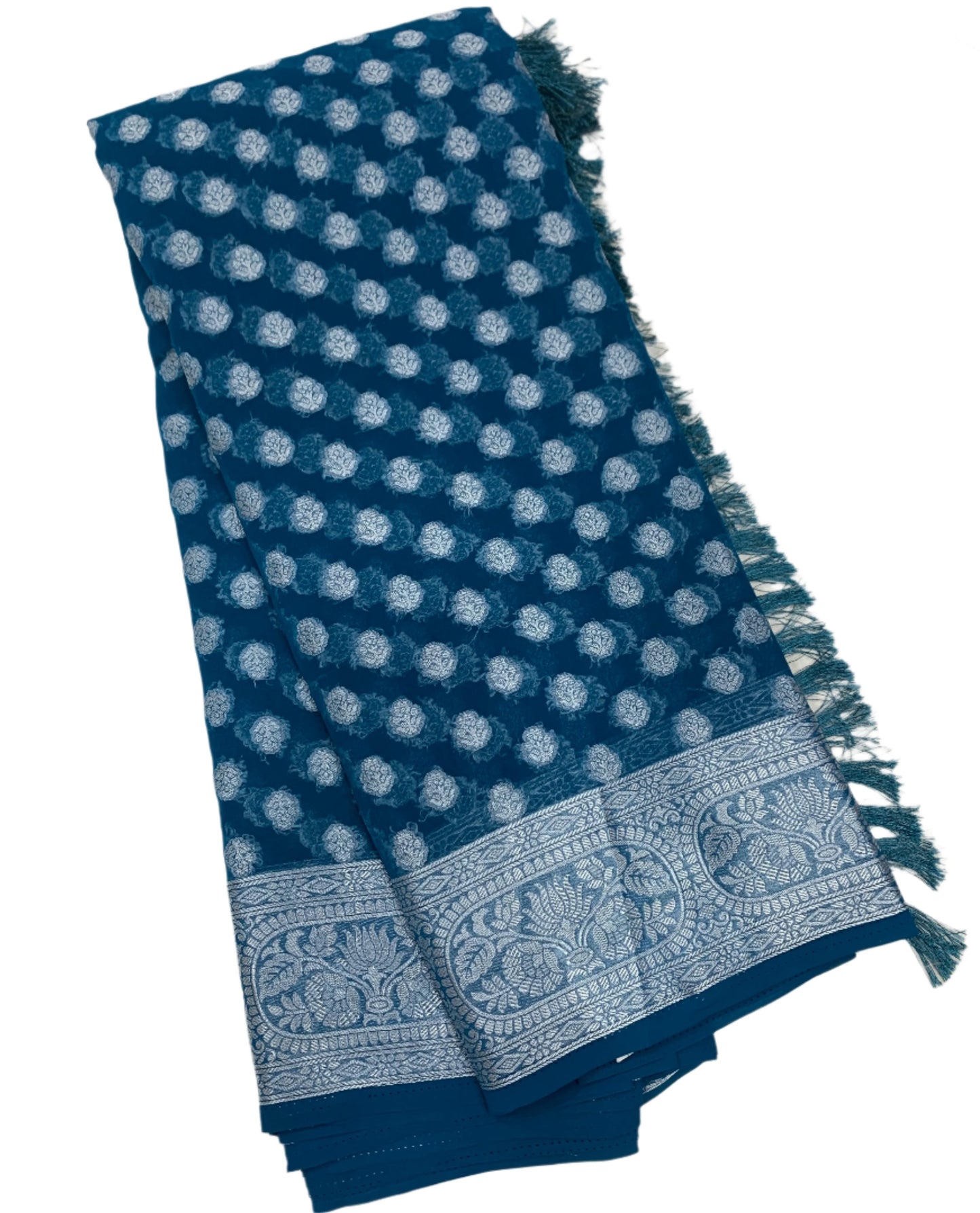 Georgette Saree Peacock Blue Colour