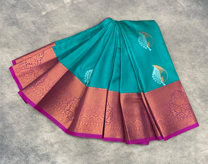 Soft Silk Casual Saree Sapphire Colour with Pink Colour Border