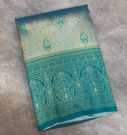 Fancy Tissue Saree Sapphire Golden Colour with Self Border