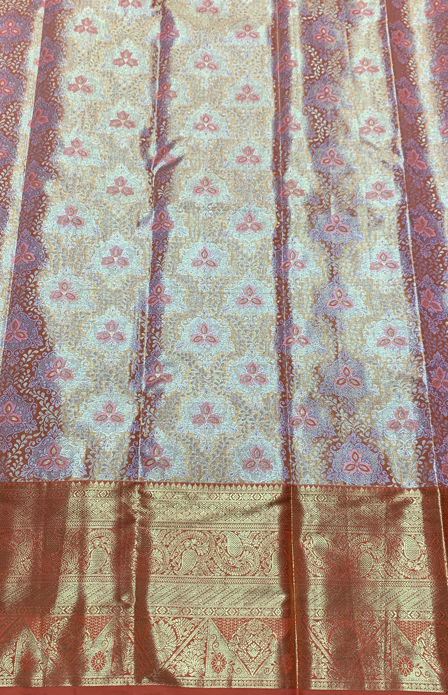 Golden Orange Colour Soft Kanchi Tissue Pattu Saree with Large Orange Border