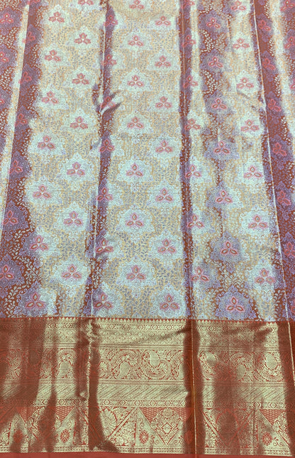 Golden Orange Colour Soft Kanchi Tissue Pattu Saree with Large Orange Border