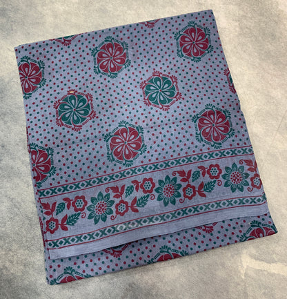 Chettinad Sungudi Cotton Gray Colour with Floral Design Border