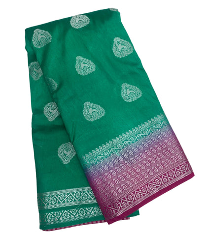 Tussar Saree Colour Sapphire Colour with Pink Border