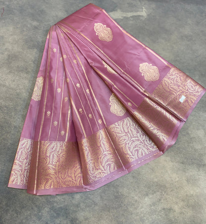 Soft Silk Casual Saree Onion Pink with Sliver Zari Border