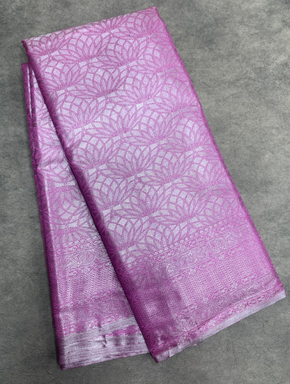 Fancy Tissue Saree Light Pink Colour with Self Design Border