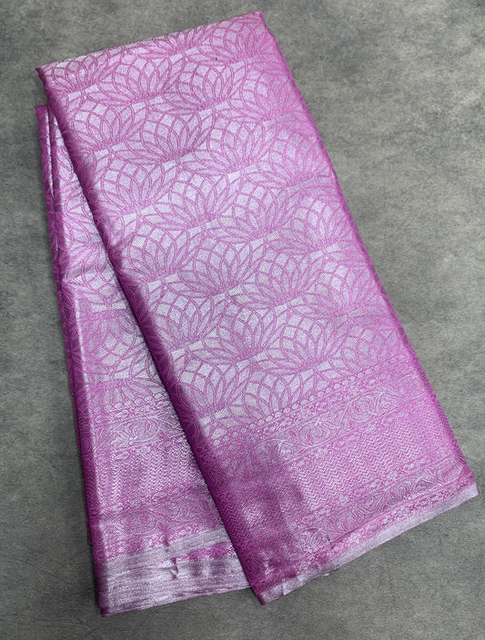 Fancy Tissue Saree Light Pink Colour with Self Design Border