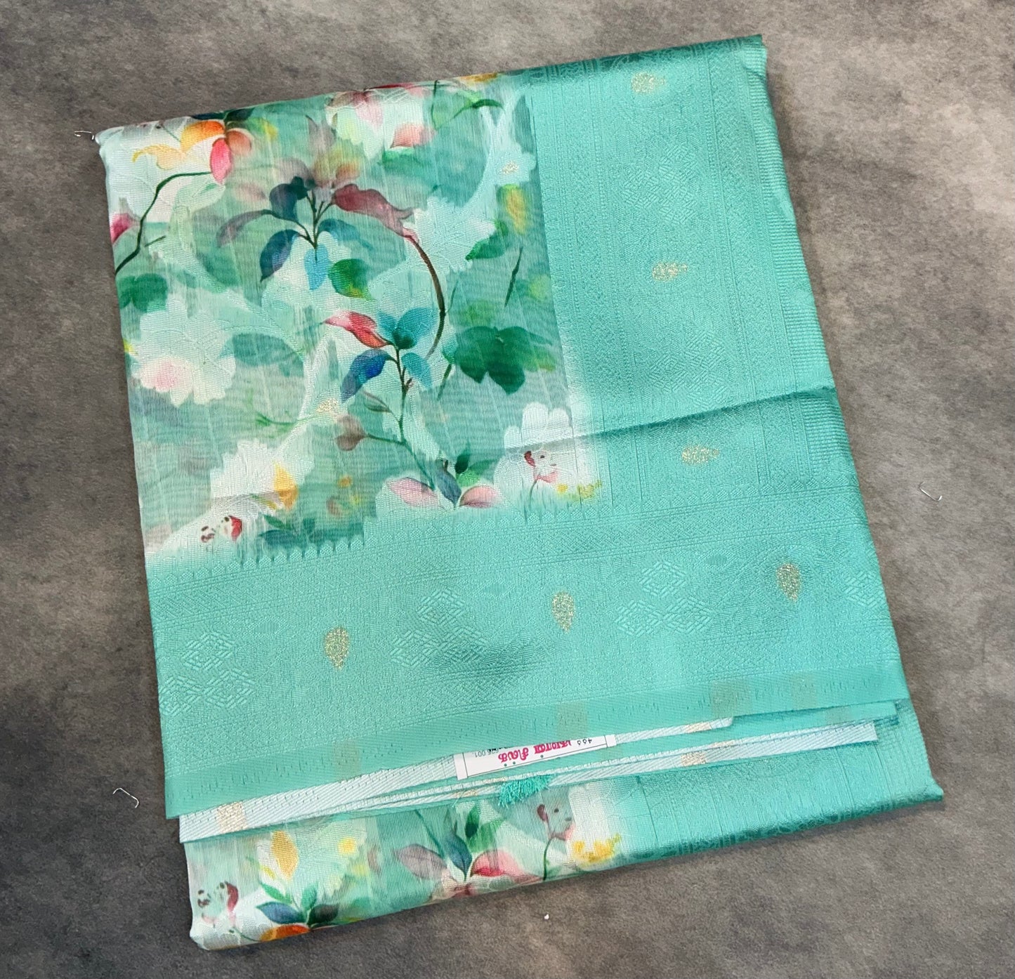 Digital Print Cotton Saree Sapphire Colour with Floral Pattern