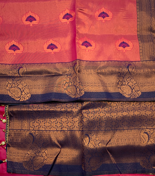 Art Silk Saree Pink Colour with Navy Blue Border