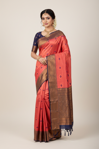 Art Silk Saree Pink Colour with Navy Blue Border