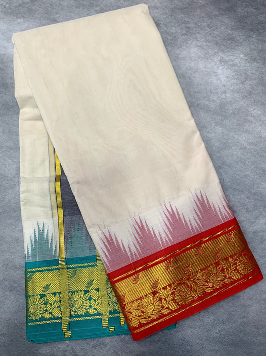Korvai Cotton Dhoti Half White Colour Red and Green Border