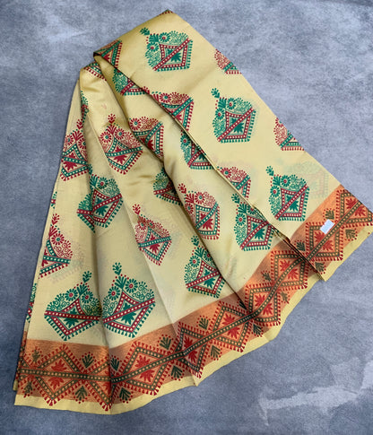 Fancy Cotton Saree Sandal Colour with Copper Border