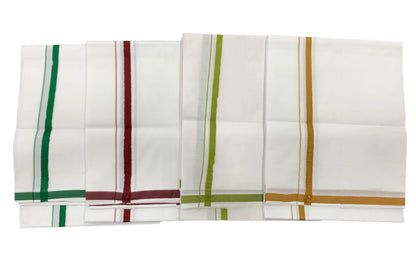 Cotton Dhoti 4 Mulam White Colour with Small Border - Pack of 4