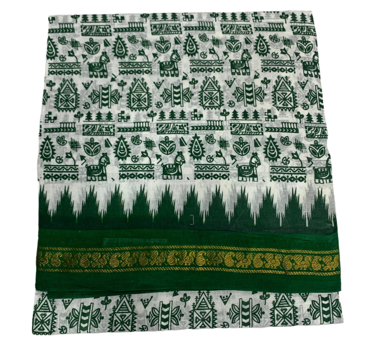 Chettinad Sungudi Cotton White Colour with Green Border