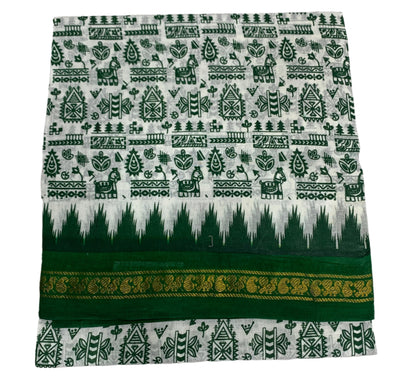 Chettinad Sungudi Cotton White Colour with Green Border