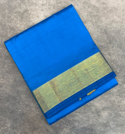 4 Mulam Silk Pooja Towel Sky Blue Colour with Zari Border