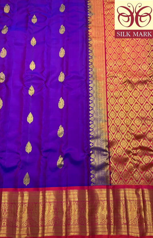 Pure Kanchipuram Silk Dual Shade with Pink Border