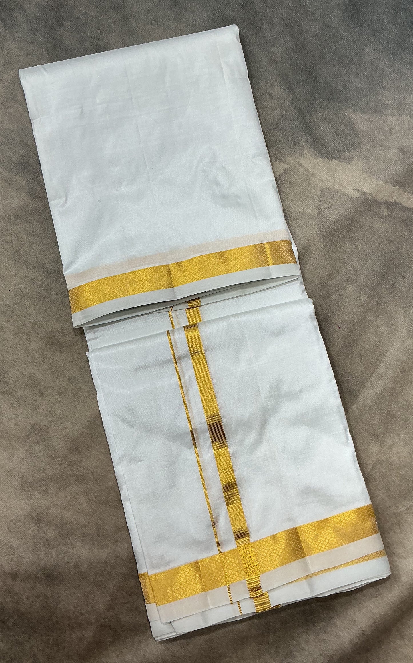 9X5 Pure Silk Dhoti White Colour with Small Border