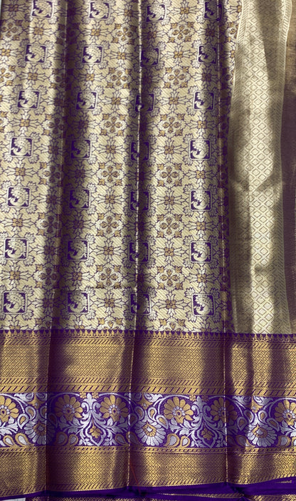 Fancy Tissue Saree Golden Colour with Blue Border