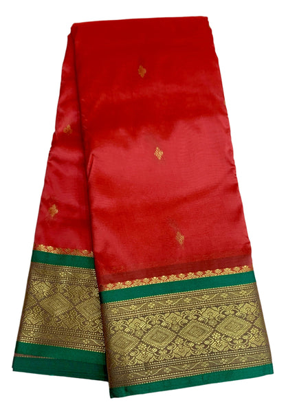 Reddish Pink Shade Saree with Golden and Light Green Border