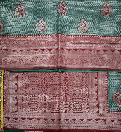 Art Silk Saree Green Colour with Maroon Border