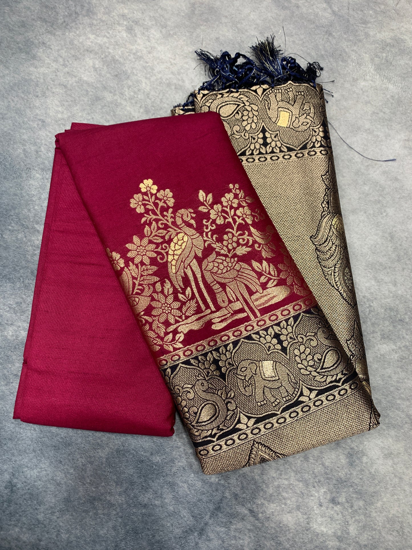 Soft Silk Casual Saree Dark Pink Colour with Navy Blue Colour Border