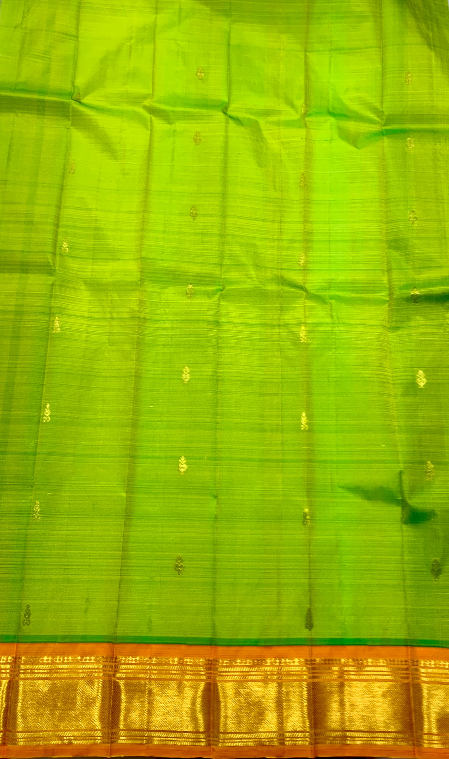 Pure Kanchipuram Silk Saree Light Green Colour with Yellow and Gold Zari Border