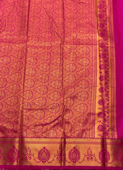 Soft Silk Casual Saree Gray Colour with Pink Colour and Copper Zari Border
