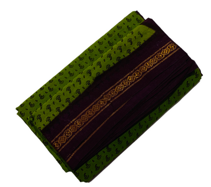 9 yards Cotton Saree Olive Green Colour with Brown Border