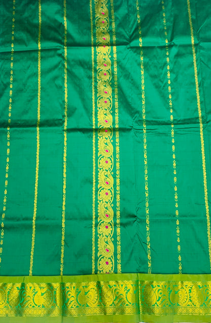 Green shade Semi Silk Kids Pattu Pavadai with Self Border for age above 10 years