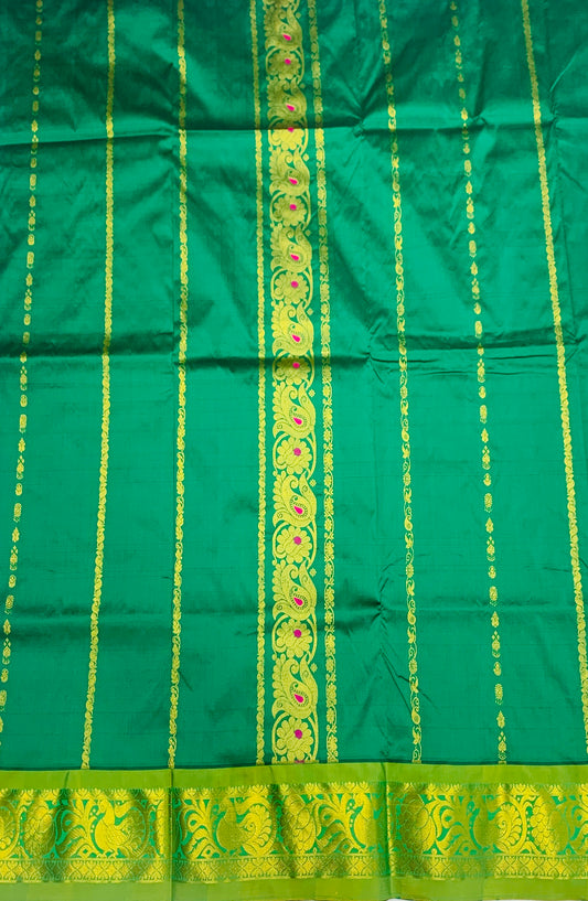 Green shade Semi Silk Kids Pattu Pavadai with Self Border for age above 10 years